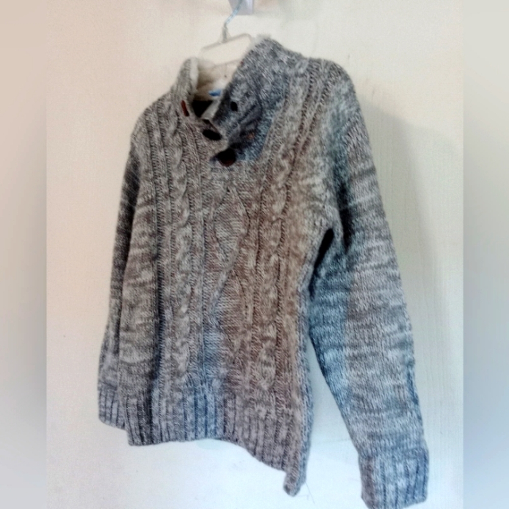 Little Lad Knit Sweater w Sherpa Collar and Patch Elbows 4T Gray‎